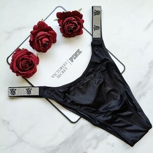 NWT VICTORIA'S SECRET VERY SEXY SMOOTH SHINE STRAP BRAZILIAN PANTY IN BLACK EXTR